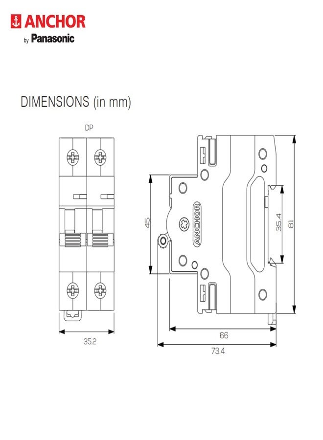 Anchor by Panasonic UNO Polycarbonate Series 63Amps Dual Pole Isolator (White) - Image 3